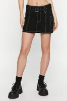 Women's Belted Twill Cargo Mini Skirt Black,