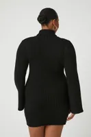 Women's Turtleneck Mini Sweater Dress Black,