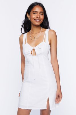 Women's Linen-Blend Tie-Front Mini Dress in White Large