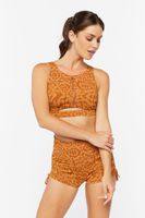 Women's Active Geo Print Drawstring Biker Shorts in Toffee/Tan, XS