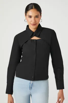 Women's Combo Button-Front Shirt in Black Large