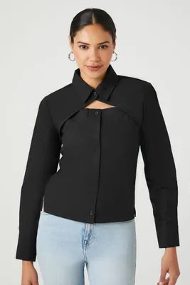 Women's Combo Button-Front Shirt in Black Medium