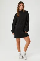 Women's Cable Knit Sweater Mini Dress in Black, XL