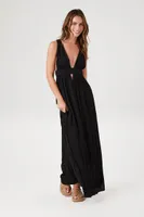 Women's Plunging Cutout Maxi Dress in Black Small