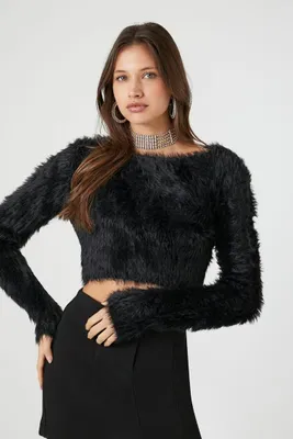 Women's Fuzzy Knit Cropped Sweater