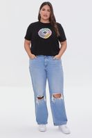 Women's Rainbow Crochet T-Shirt in Black, 3X