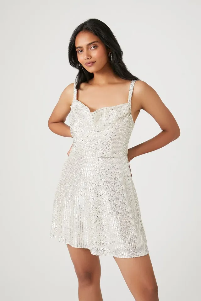 Forever 21 Women's Sequin Cowl Neck Mini Dress in Champagne/Silver Small |  MainPlace Mall