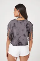 Women's Tie-Dye Poison Fringe Cropped T-Shirt in Grey Small