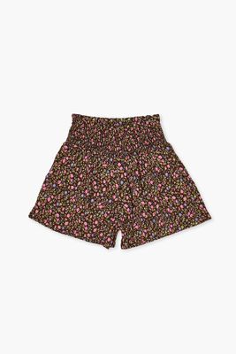 Girls Floral Print Shorts (Kids) in Brown, 11/12