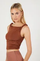 Women's Knotted Crop Top in Brown, XL