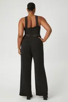 Women's Shadow-Striped Halter Jumpsuit in Black, 3X