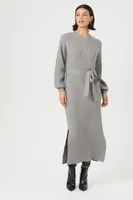 Women's Tie-Front Midi Sweater Dress Grey