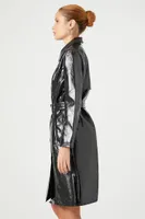 Women's Faux Patent Leather Trench Coat in Black Medium