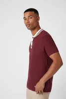 Men Striped-Trim Polo Shirt in Burgundy/Cream Medium