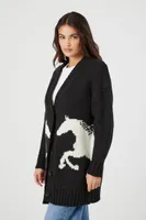 Women's Horse Cardigan Sweater in Black/White Small