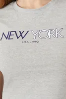 Women's Ribbed New York Graphic Cropped T-Shirt in Heather Grey Large