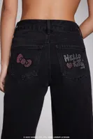 Women's Rhinestone Hello Kitty Straight Jeans in Black, 28