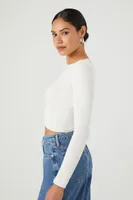 Women's Ribbed Knit Cropped Sweater in White, XL