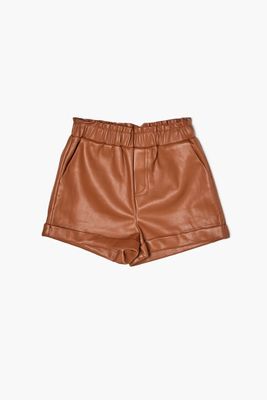 Girls Faux Leather Shorts (Kids) in Walnut, 9/10