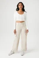 Women's Twill Drawstring Cargo Pants in White Small