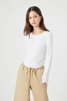 Women's Ribbed Henley Crop Top in White Small