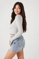 Women's Striped Lettuce-Edge Crop Top Vanilla/Navy