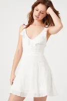 Women's Eyelet Crisscross Mini Dress in White Large