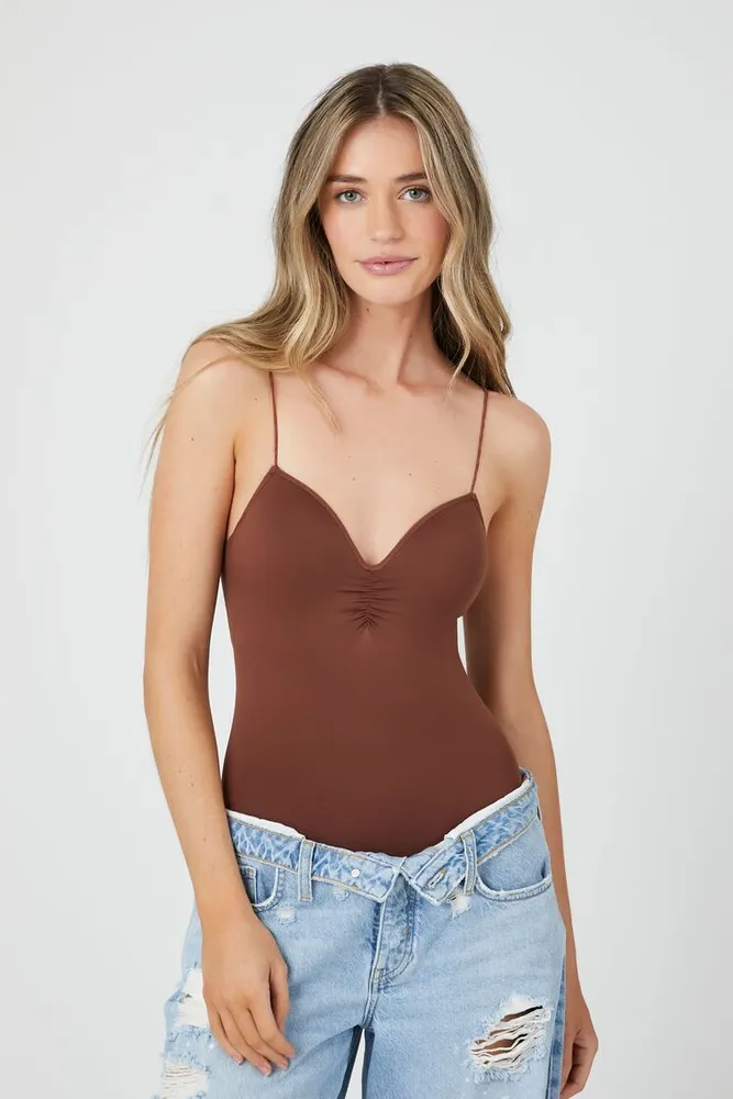 Women's Seamless V-Neck Lingerie Bodysuit in Cappuccino Medium