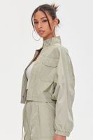 Women's Cropped Raglan-Sleeve Windbreaker in Sage Small