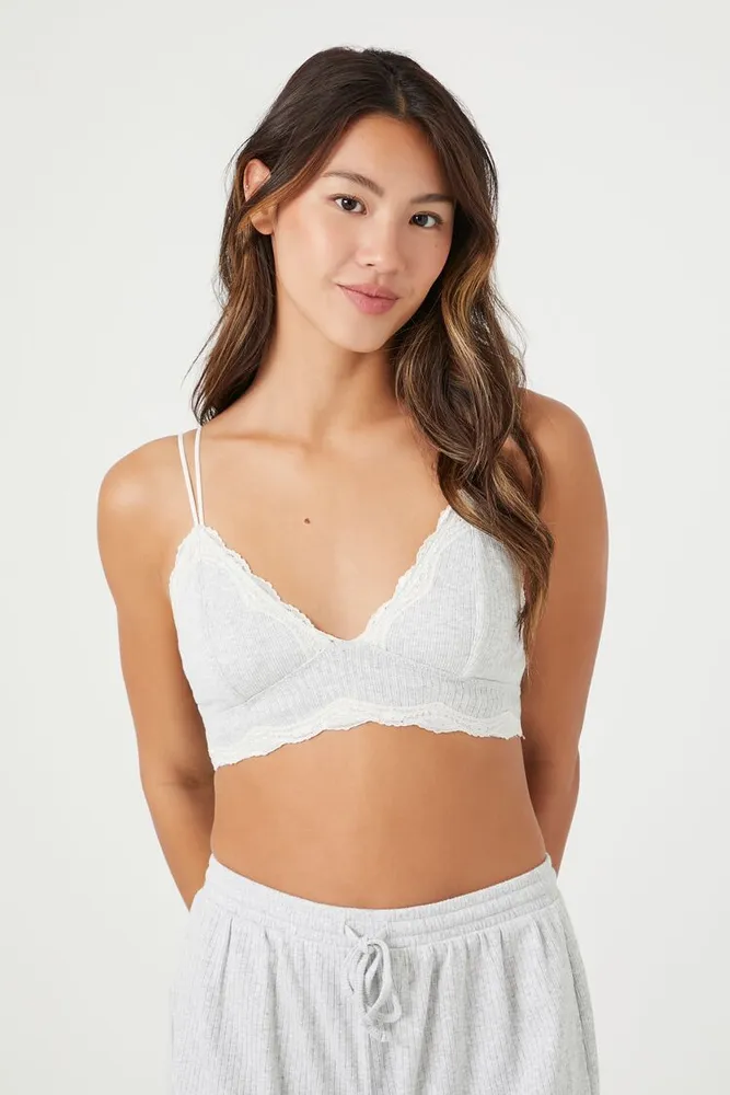 Forever 21 Women's Seamless Lace-Trim Bralette in Heather Grey