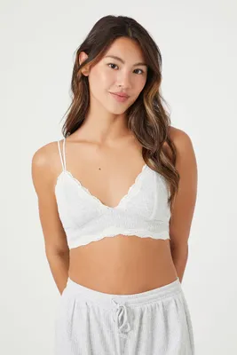 Women's Ribbed Lace-Trim Bralette in Grey/Vanilla Small