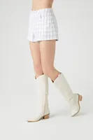 Women's Tweed Plaid High-Rise Shorts in White/Black Medium