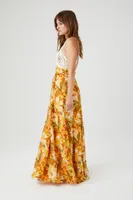 Women's Floral Print Cami Maxi Dress in Tan Small