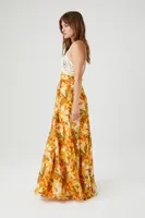 Women's Floral Print Cami Maxi Dress in Tan Large