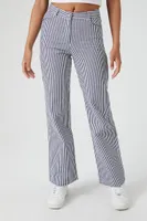 Women's Twill Striped Straight-Leg Pants in Blue Small