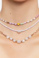 Women's Beaded Faux Pearl Necklace Set in Pink/White