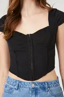 Women's Rib-Knit Hook-and-Eye Corset Crop Top in Black Small