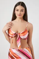 Women's Striped Tie-Front Cropped Cami in Pink Small