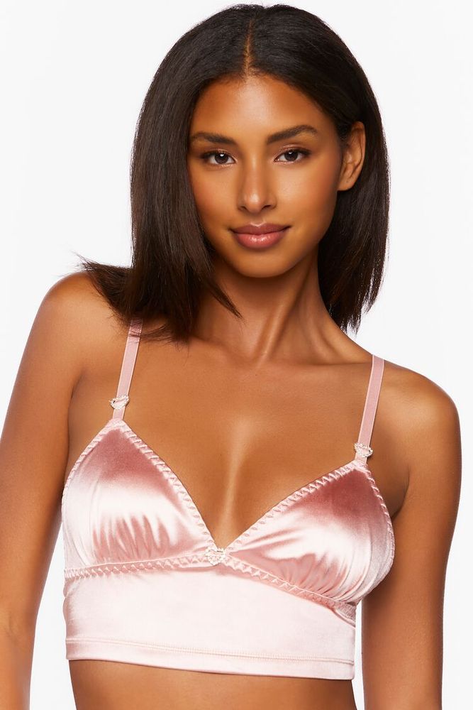 Forever 21 Women's Satin Longline Triangle Bralette in Peachy Cheeks Small