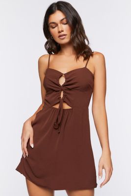 Women's Cutout Twist-Front Mini Dress in Brown Medium