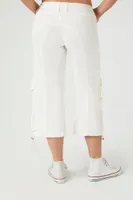 Women's Linen-Blend Capri Cargo Pants in White Small