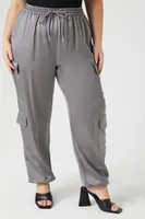 Women's Satin Cargo Ankle Pants Dark Grey,