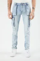 Men Mid-Rise Slim-Fit Cargo Jeans Light Denim,