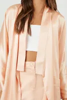 Women's Satin Open-Front Kimono in Peach Small