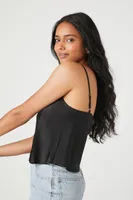 Women's Satin Cropped Cami in Black, XS