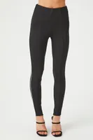 Women's Ponte Knit Side-Striped Leggings in Black Large