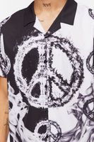 Men Colorblock Peace Sign Shirt in Black/White Large