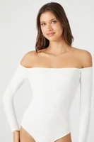 Women's Off-the-Shoulder Sweater-Knit Bodysuit in White Large