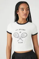 Women's Le Sport Graphic Ringer T-Shirt in White/Black Small