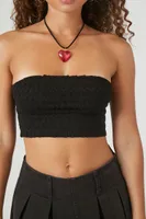 Women's Sweater-Knit Chevron Cropped Tube Top in Black Small